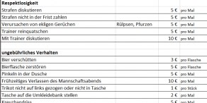 Strafenkatalog für die Mannschaftskasse Fußball und Handball